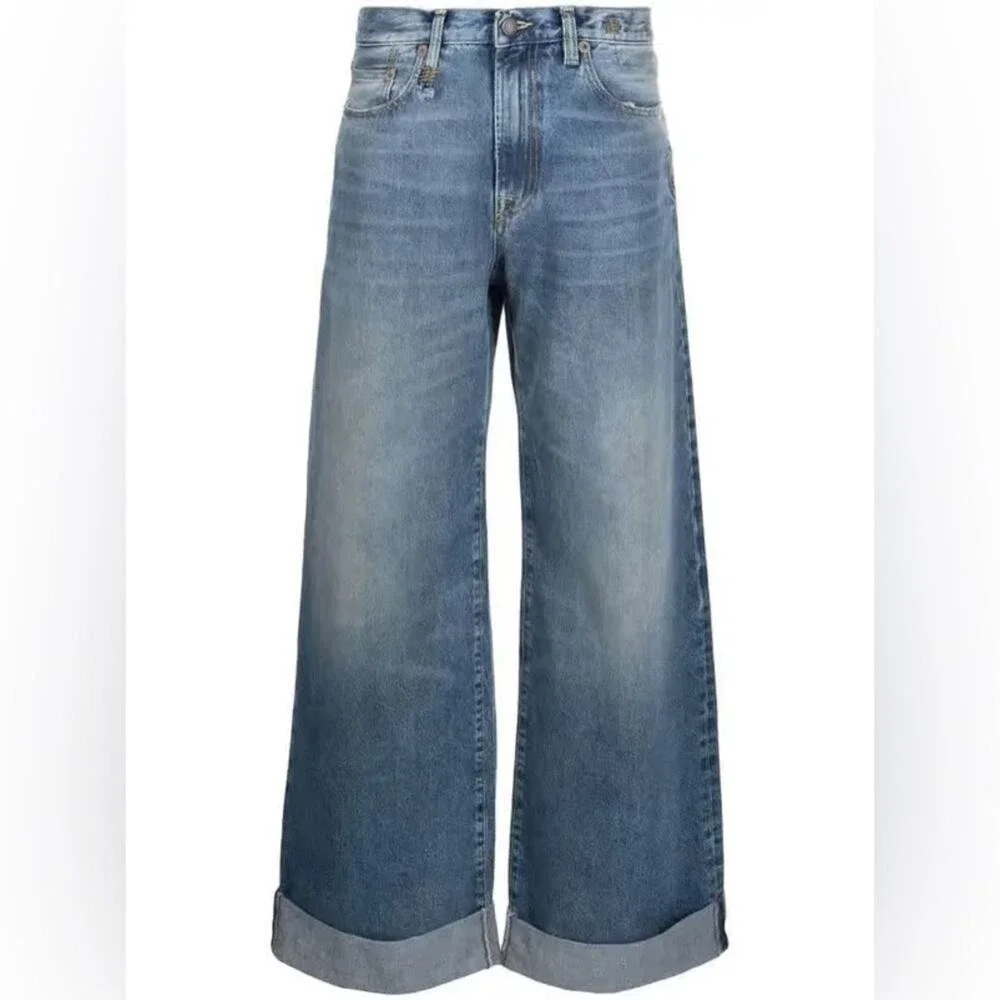 R13 Cuffed Lisa Baggy Jeans in Bain Blue Size 31
